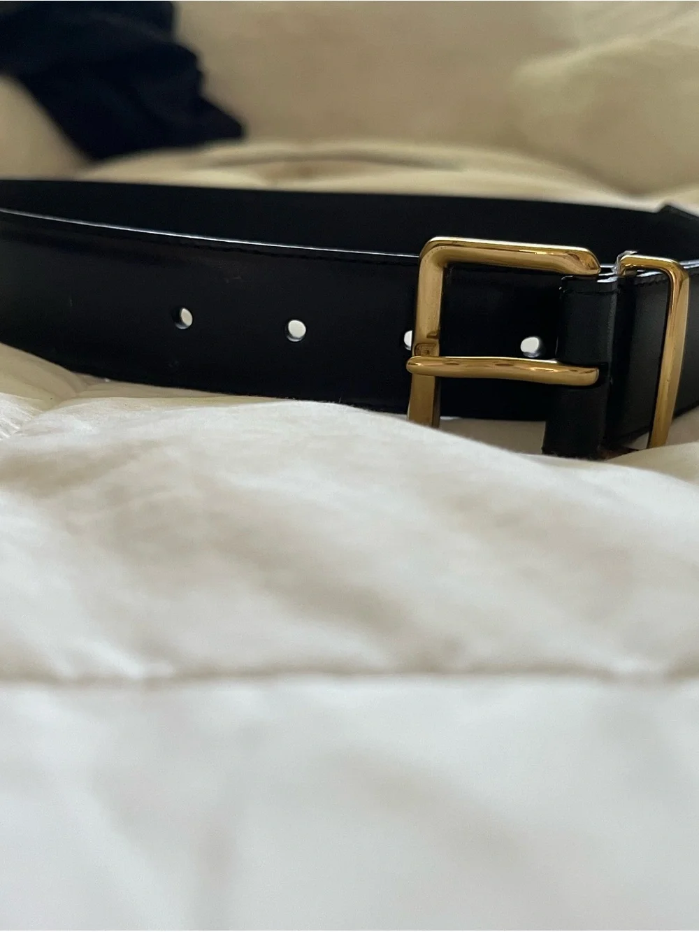 Aritzia 100% Leather Black Belt with Solid Brass Gold Buckle Size Medium